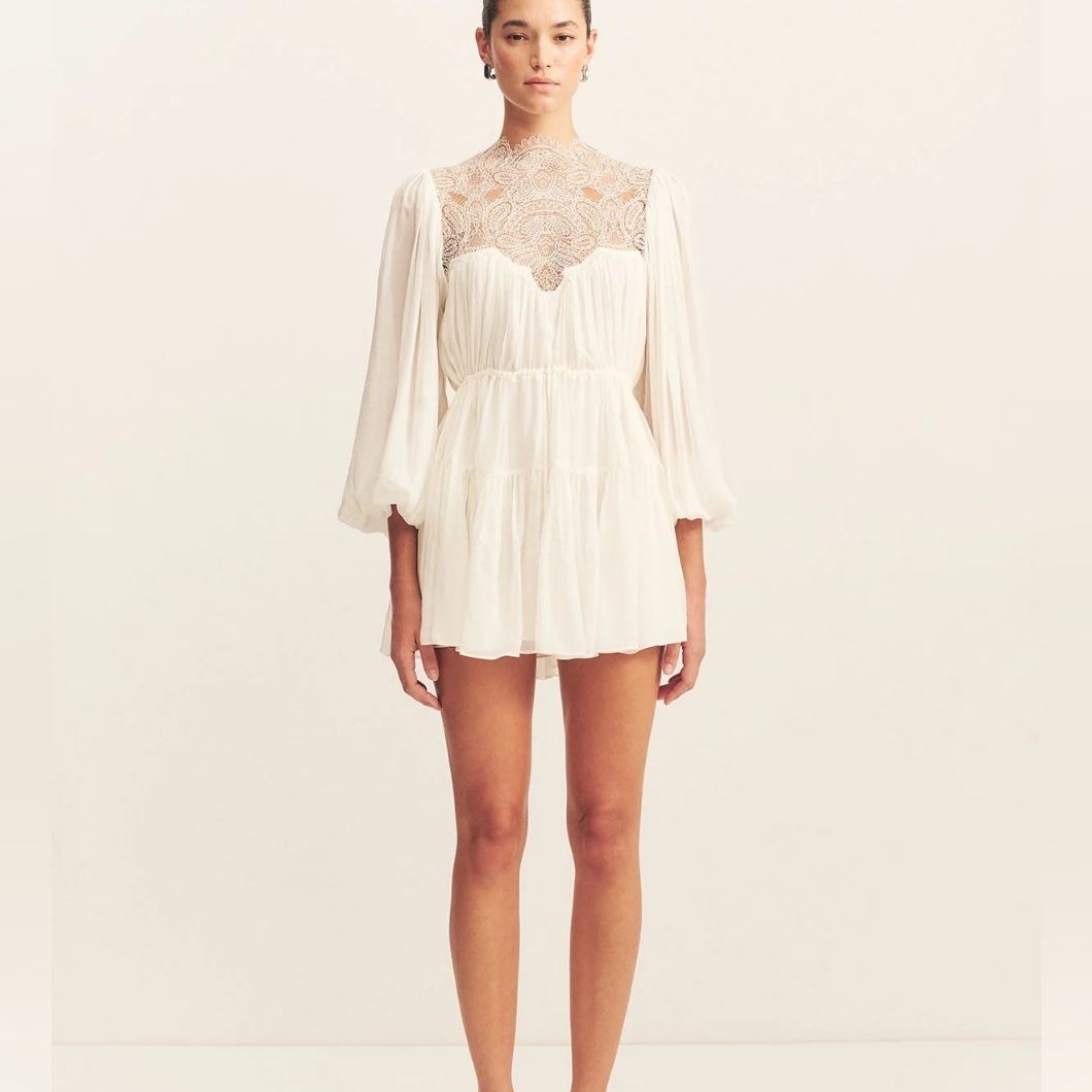 Shona Joy Emory Long Sleeve Mini Dress - Ivory